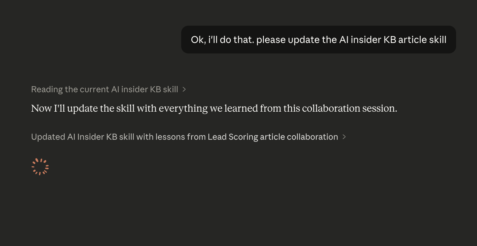 Claude updating the skill after being asked